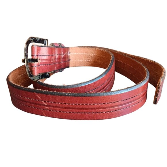 Vintage Men's Mod Belt 40 Large Brown Stitched 1970's Spring Buckle Leather 41 - Picture 3 of 7